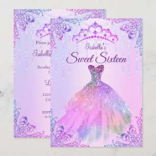 Süße 16 Rosa Lila Silber Perlen Kleid Einladung