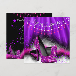 Süße 16 Rosa Lila Sterne High Heels Party Einladung