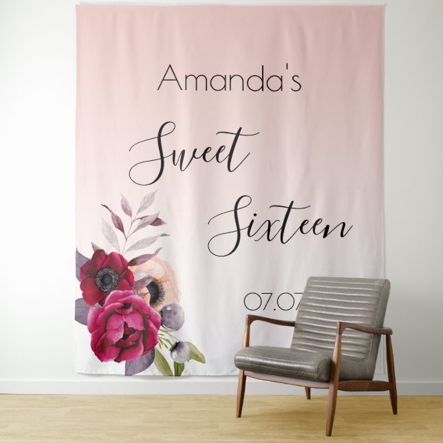 Süße 16 Rosa Rosa Rosa Gold Blüte Wandteppich (Beispiel)