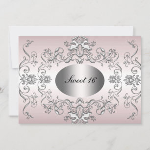 Süße 16 Rosa Silber Elegante Einladung