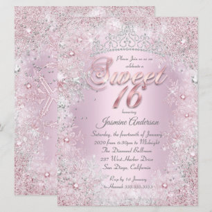 Süße 16 Rosa Silber Winter Wonderland Tiara Einladung