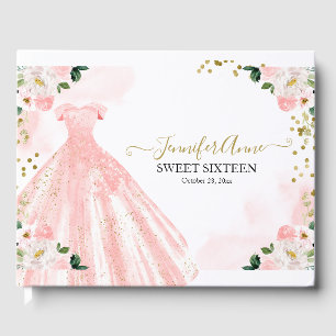 Süße 16 Rosa Wasserfarben Blumen Rosa Kleid Gästebuch
