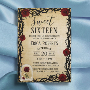Süße 16 Rose & Dorn Vintage Märchen Geburtstag Einladung
