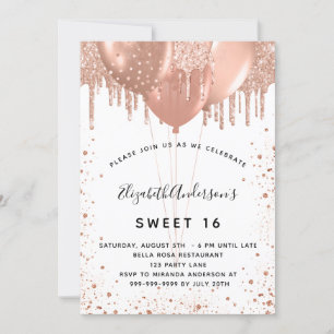 Süße 16 roségold glitzern weiß einladung