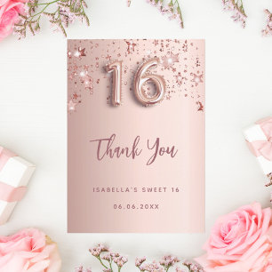 Süße 16 roségoldene Sterne Dankeschön-Karte Einladung