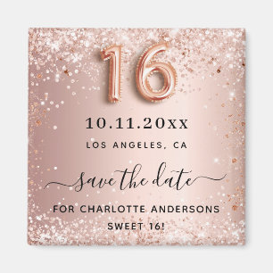 Süße 16 roségoldener Glitterstaub Save-the-Date Magnet