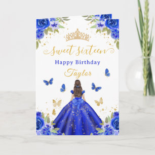 Süße 16 Royalblaue Prinzessin Brünette Mädchen Karte