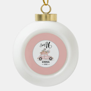 Süße 16-Schriftzug-Foto-Auto-Pink-Ornament Keramik Kugel-Ornament