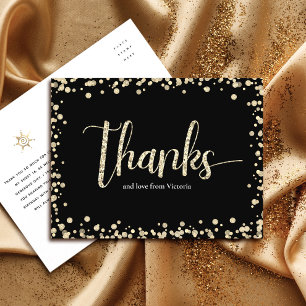 Süße 16 Schwarz Gold Glitter Geburtstag Dankeschön Postkarte