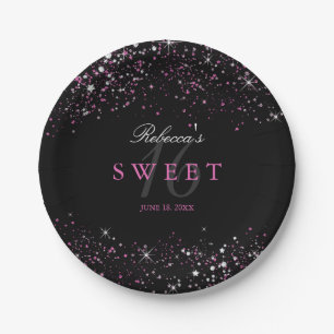 Süße 16 Schwarz Pink Glanz Glitter Papier Teller