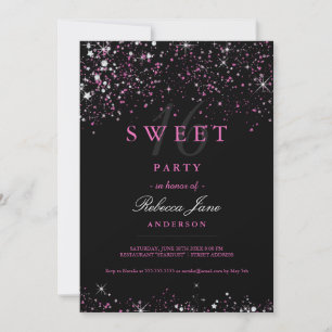 Süße 16 Schwarz Pink Glitzer Einladung