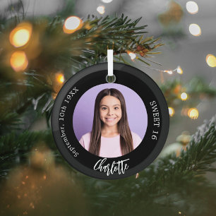 Süße 16 Schwarz weißes individuelles Foto Ornament Aus Glas