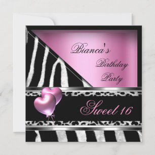 Süße 16 Sechzehn Rosa Luftballons Zebra Leopard Einladung