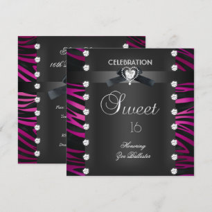 Süße 16 Sechzehn Schwarz Fliege Rosa Weiß Zebra Einladung