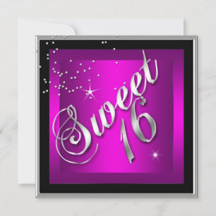 Süße 16 Sechzehn Schwarz SILBER Heiß PINK Einladung