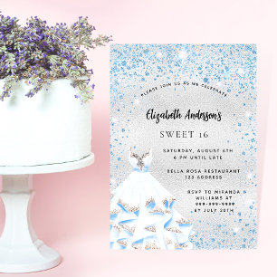 Süße 16 silberblaue Glitzerparty Einladung