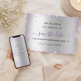 Süße 16 silberne Lavendel-Karte zur Vorabanzeige Save The Date