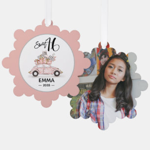 Süße 16-Skript-Auto-Foto-Schneeflocken-Ornament Ornament Karte