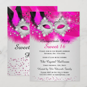 Süße 16 Spitzmaske Hot Pink Silber Masquerade Einladung