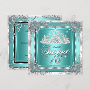 Süße 16 Türkisblaue Silber-Diamant-Tiara-Party Einladung