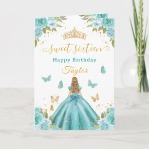 Süße 16 Turquoise Prinzessin Blonde Mädchen Karte