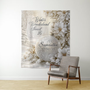 Süße 16 Winter-Wunderland Silber Glitter-Ornament Wandteppich