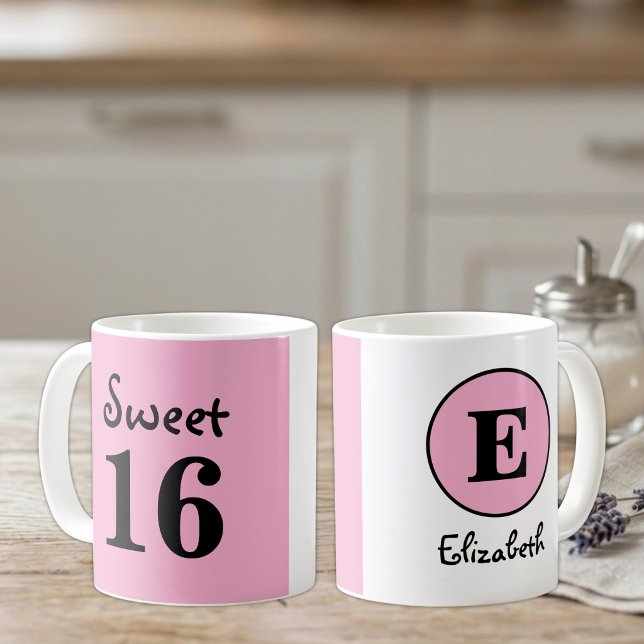 Süße 16er-Monogramm-Name rosa Kaffeetasse (Von Creator hochgeladen)