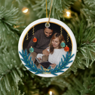 Süße 2-Foto-Rahmen-Weihnachts-Keramik-Ornament Keramik Ornament