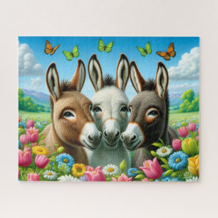 Süße 3 Esel in Blumen Puzzle