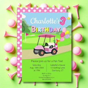 Süße 3. Geburtstags Polka Dot Pink Mädchen Golf  Einladung