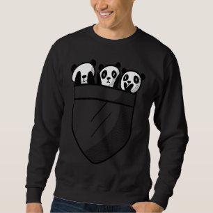 Süße 3 Panda-Junge posieren in einer Tasche wie ei Sweatshirt