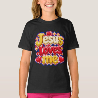 Süße 3D-Jesus-liebt-mich-Blasenbuchstaben-Kinder T-Shirt