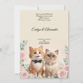 Süße 3D-Katz-Braut und Bräutigam Creme-Hochzeit Einladung