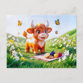 Süße 3D-Stier-Sternzeichen-Picknick Postkarte