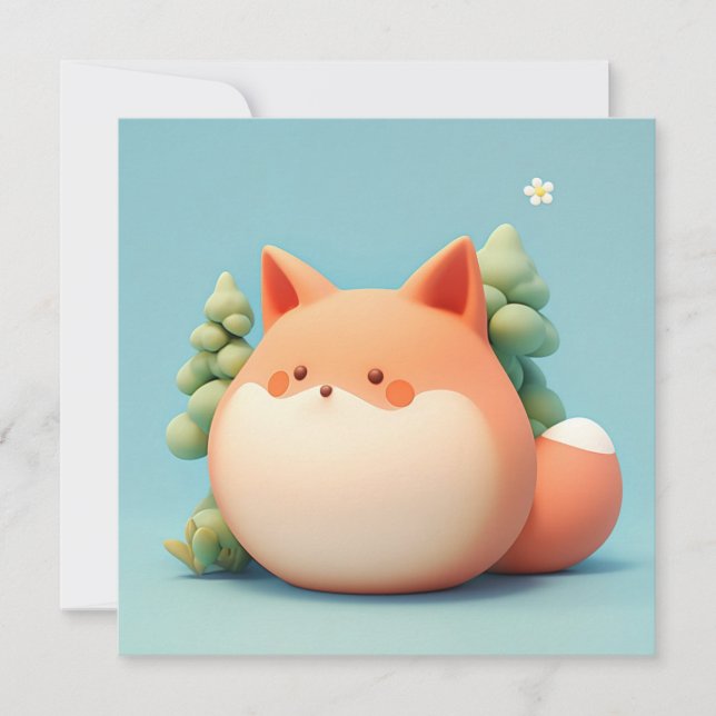 Süße 3D-Ton-Fuchsrotfuchs-in-Waldszene-Postkarte (Vorderseite)