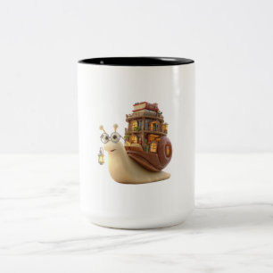 Süße 3D-Zeichentrick-Bibliotheksschnecke Zweifarbe Zweifarbige Tasse