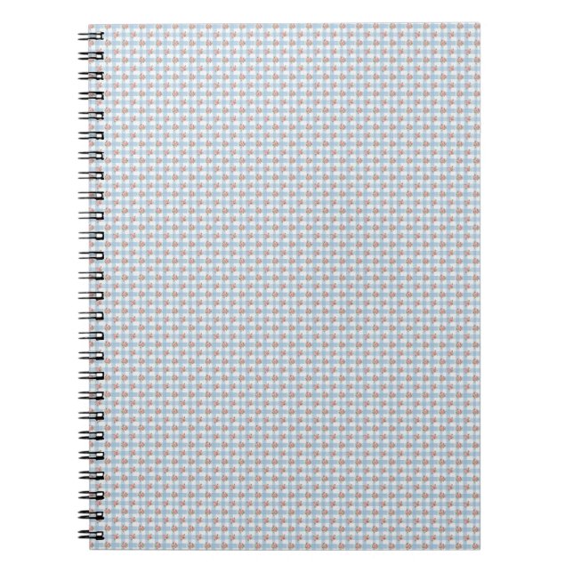 Süße 50er Retro-Rosebud-Blaue Gingham-Karo Notizblock (Vorderseite)