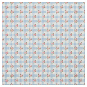 Süße 50er Retro-Rosebud-Blaue Gingham-Karo Stoff