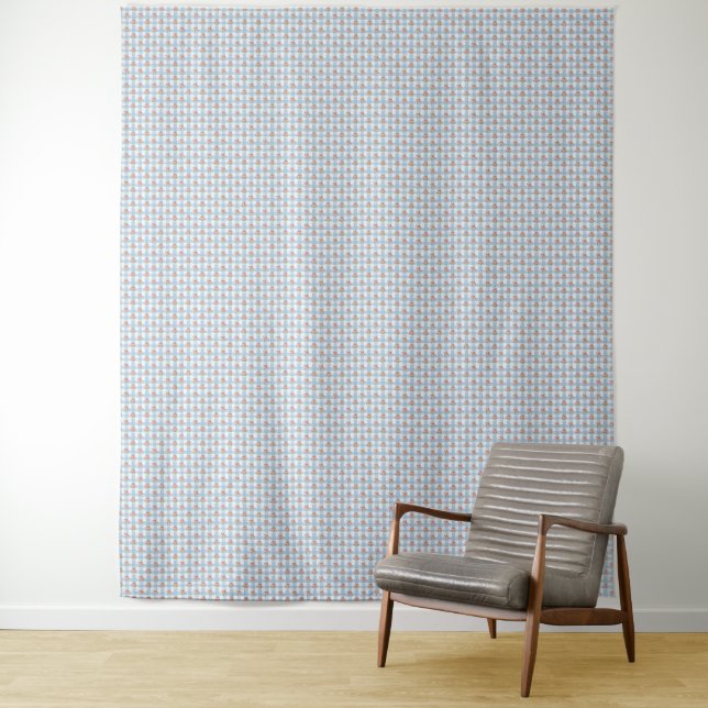 Süße 50er Retro-Rosebud Blaue Gingham-Karo Wandteppich (Beispiel)