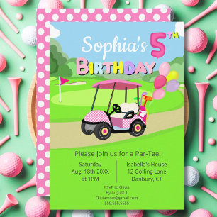 Süße 5. Geburtstags Polka Dot Pink Mädchen Golf  Einladung
