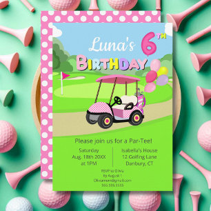 Süße 6. Geburtstags-Polka-Dot-Pink-Girly-Golf  Einladung