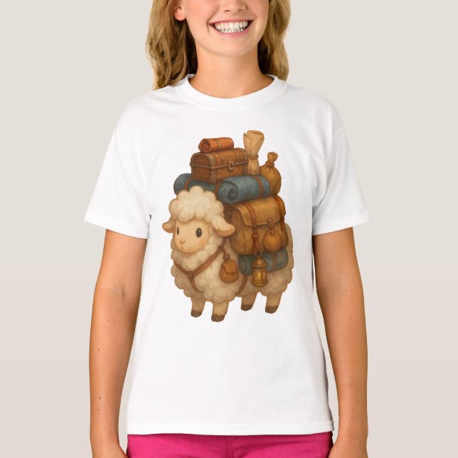 Süße Abenteuer-Schafe mit Campingausrüstung T-Shirt (Vorderseite)