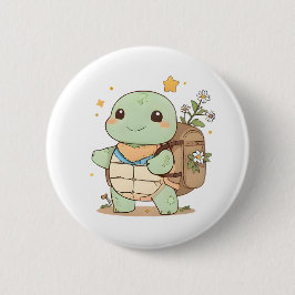 Süße Abenteuer-Schildkröte Reisende Kawaii Design Button