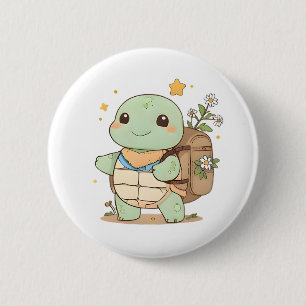 Süße Abenteuer-Schildkröte Reisende Kawaii Design Button