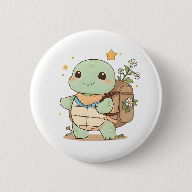 Süße Abenteuer-Schildkröte Reisende Kawaii Design Button (Vorderseite)