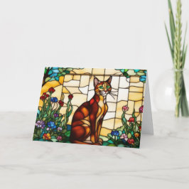 Süße Abessinierkatze in Buntglas Karte