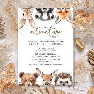 Süße Adventure-Wald-Tiere Baby Shower Einladung