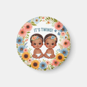 Süße afrikanische Zwillingsjungen Baby Shower Aqua Magnet
