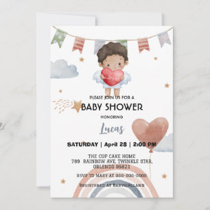 Süße Afro-Regenbogen-Stern-Ballon-Baby-Party Einladung
