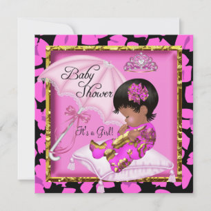 Süße afroamerikanische Babyparty rosa Leopard Einladung